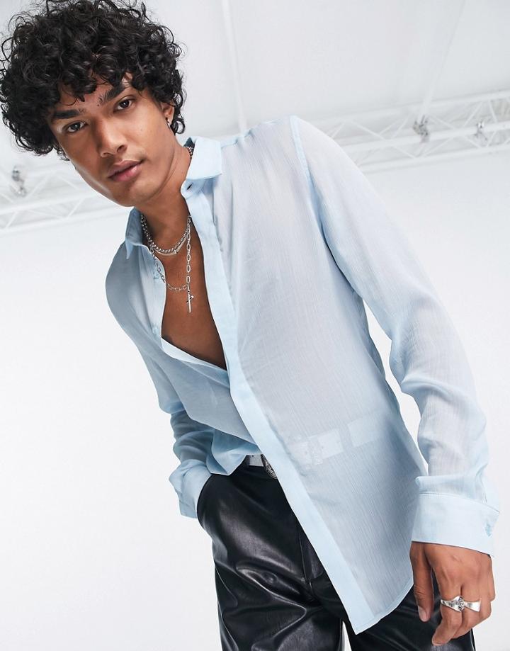 Asos Design Regular Sheer Shirt In Light Blue