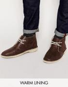 Asos Desert Boots In Waxed Suede With Shearling Look Lining - Brown