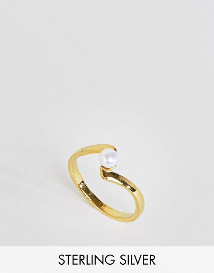 Asos Gold Plated Sterling Silver Twisted Pearl Ring - Cream