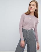Brave Soul Thea Crew Neck Cardigan - Pink