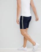 Asos Slim Mid Length Smart Shorts In Navy With Side Stripes - Navy