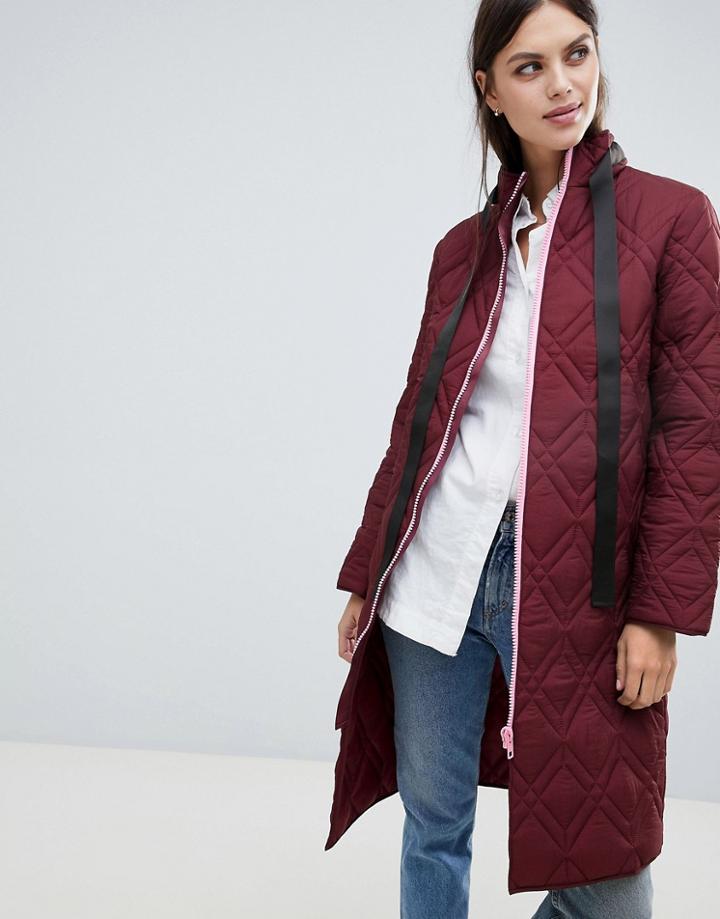 Asos Design Quilted Longline Puffer With Contrast Zip - Green