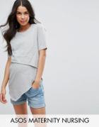 Asos Maternity Nursing Short Sleeve Asymmetric Top With Double Layer - Gray