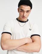 Fred Perry Ringer T-shirt In Ecru/navy-white
