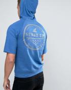 Wetts Raw Edge Mid Sleeve Hoodie With Gold Coast Back Print - Navy