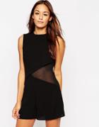 Asos Woven Double Layer Asymmetric Romper With Sheer Side - Black