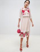 Asos Design Double Layer Embroidered Dress - Pink