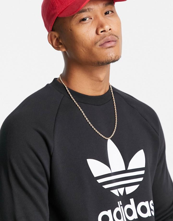 Adidas Originals Adicolor Large Trefoil Crew Sweatshirt In Black