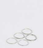 Asos Design Curve Pack Of 5 Rings In Engraved And Twist Designs In Silver Tone - Silver
