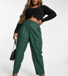 Asos Design Curve Soft Slouchy Mom Pants In Green Check