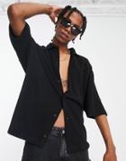 Asos Design Oversized Rib Jersey Shirt With Half Sleeve In Black