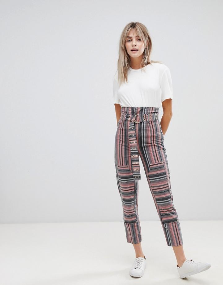 Asos Design Stevie Peg Pants In Berry Stripe-multi