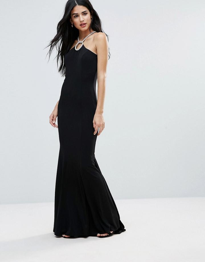 Forever Unique Necklace Halter Maxi Dress - Black