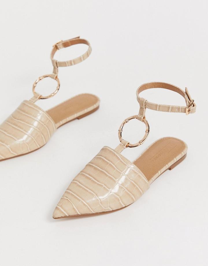 Asos Design Likeable Ballet Flats With Bamboo Ring-beige