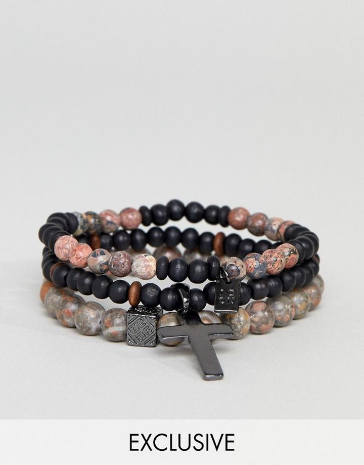 Icon Brand Gray Beaded Bracelet In 3 Pack Exclsuive To Asos - Gray