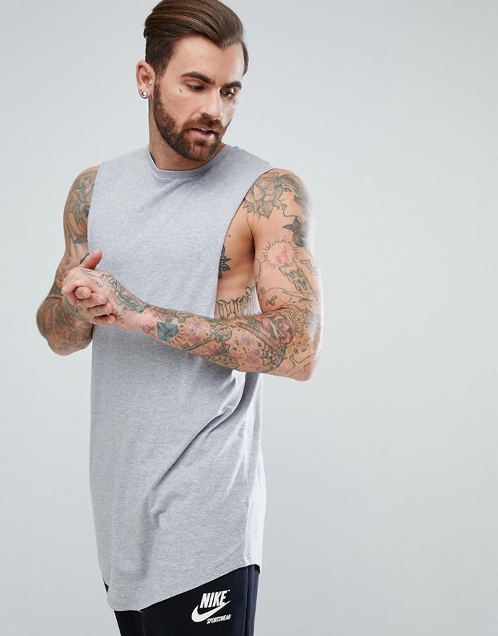 Asos Super Longline Tank With Dropped Armhole And Curve Hem - Gray