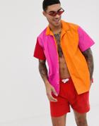 Asos Design Two-piece Oversized Boxy Cut & Sew Shirt In Orange & Pink - Pink