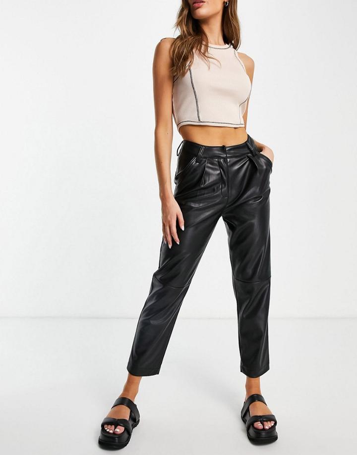 Topshop Faux Leather Peg Pant In Black