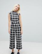 Asos Jumpsuit With High Neck And Wide Leg In Check - Black