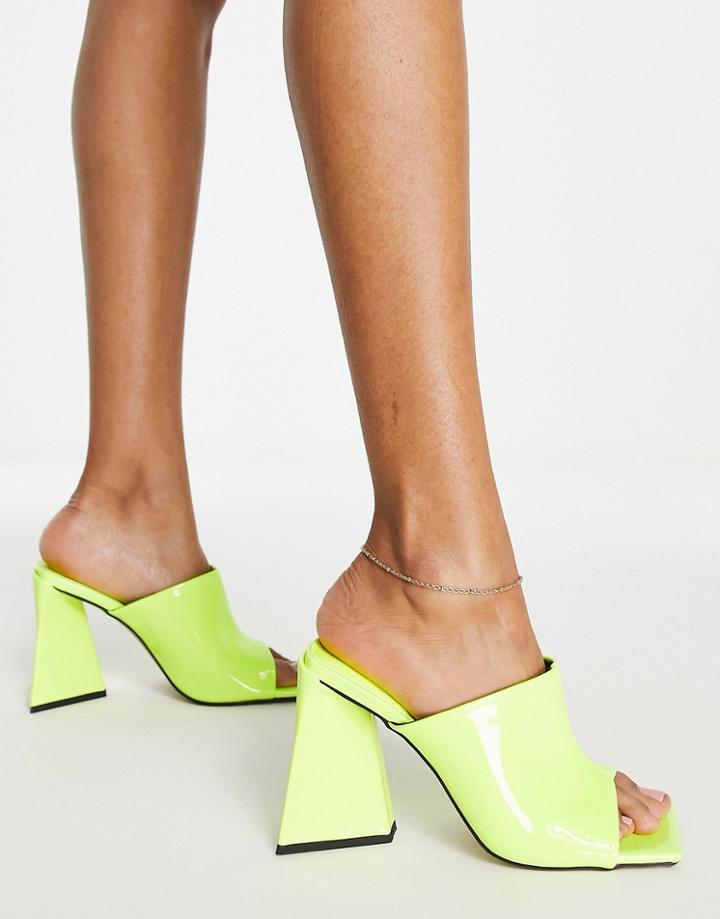 Asos Design Nyla Heeled Mules In Neon Yellow