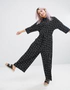 Monki Face Print Culotte Jumpsuit - Black