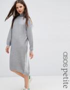 Asos Petite Midi Dress In Knit With High Neck - Gray
