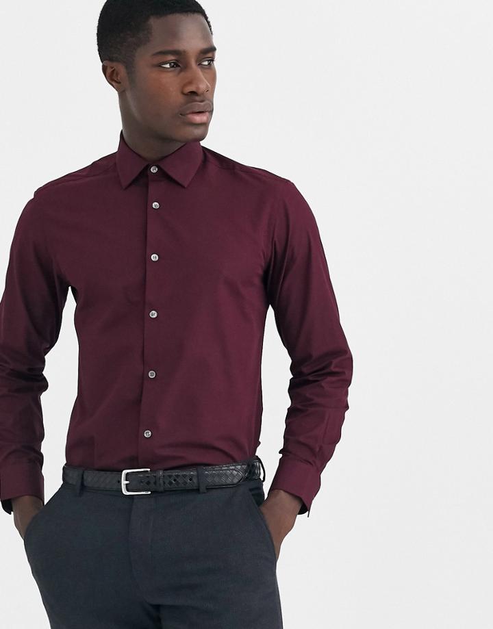 French Connection Slim Fit Poplin Shirt-red