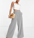 Flounce London Petite High Rise Wide Leg Pants In Black And White Plaid