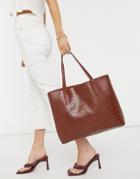 Claudia Canova Unlined A-line Tote Bag In Tan Croc-brown