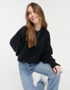 Asos Design Sweater With Batwing And Pleat Sleeve Detail In Navy