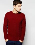 Asos Cable Knit Sweater With Textured Yoke - Burg