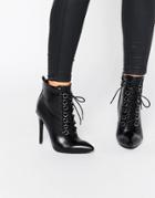 Public Desire Imogen Lace Up Heeled Ankle Boots - Black
