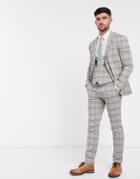 Topman Skinny Suit Pants In Stone Check-neutral