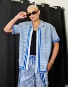 Mennace Shirt And Short Set In Light Blue With All Over Print And Border Detail