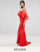 Jarlo Maxi Dress With Organza Frill Top - Red