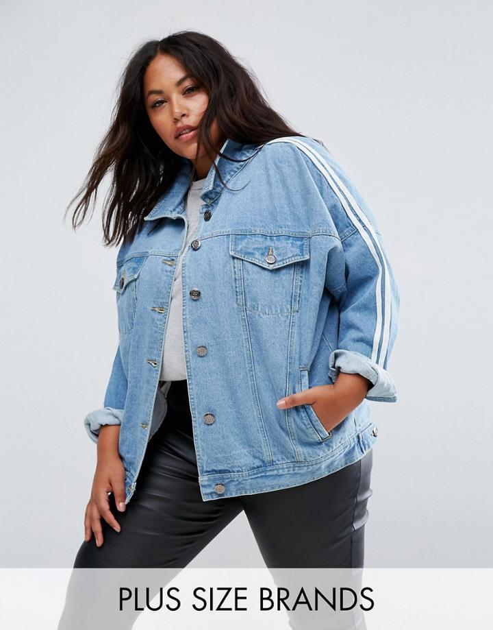 Daisy Street Plus Denim Trucker Jacket With Sports Stripe - Blue