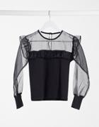 Influence Blouse With Organza Frill Sleeves In Black