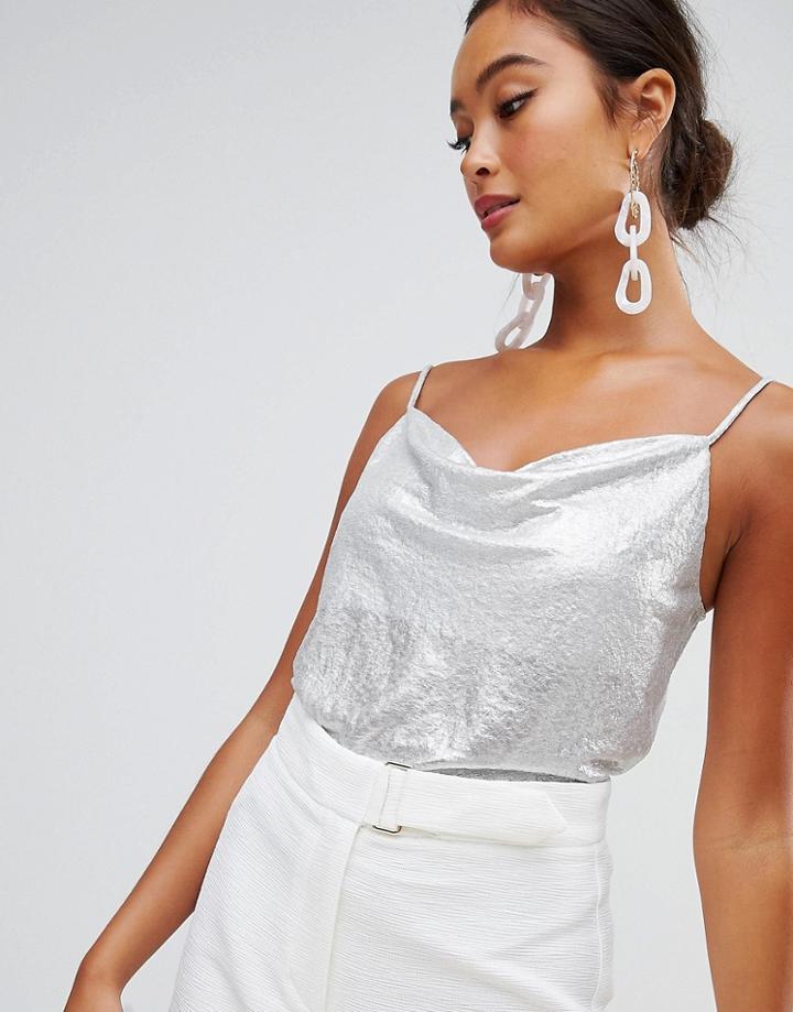 Miss Selfridge Disco Cami - Silver