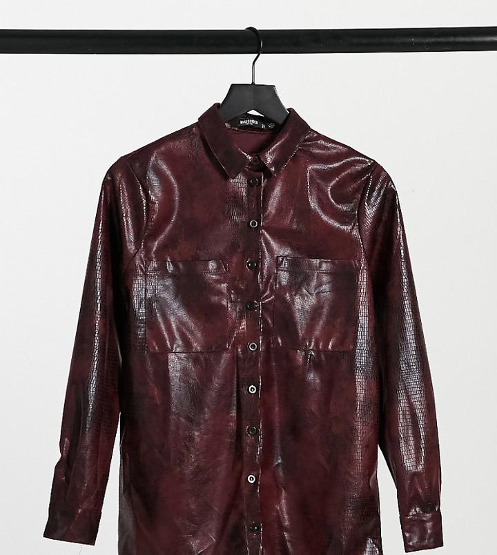 Missguided Petite Pu Oversize Shirt In Croc-purple