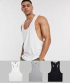 Asos Design Organic Tank Top With Extreme Racer Back 3 Pack Multipack Saving