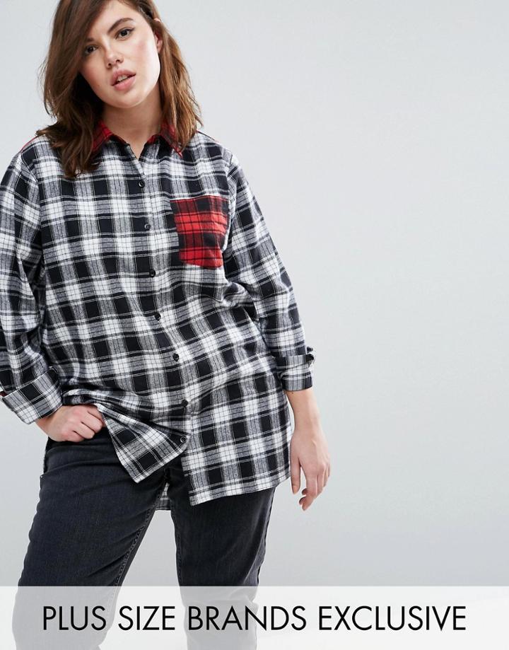 Daisy Street Plus Contrast Check Shirt - Multi