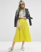 Asos Soft Wrap Midi Skirt With Splices - Chartreuse