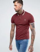 Fred Perry Slim Pique Polo Shirt Twin Tipped In Red - Red