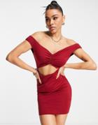 Asos Design Knot Front Off Shoulder Mini Dress In Red