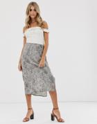 Qed London Side Split Midi Skirt In Micro Animal Print - Multi