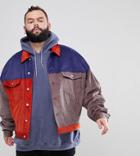 Asos Design Festival Plus Oversized Cord Jacket In Color Block Navy - Navy