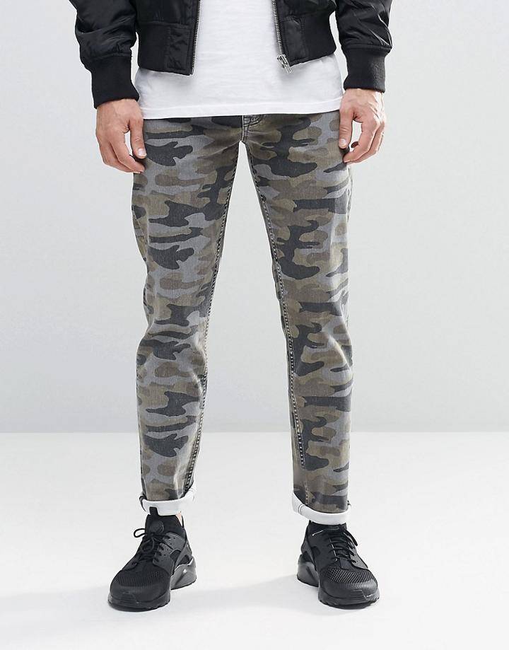 Asos Stretch Slim Jeans In Camo - Khaki
