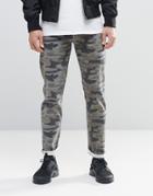 Asos Stretch Slim Jeans In Camo - Khaki