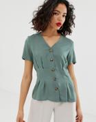 Vero Moda Textured Spot Button Through Tea Blouse - Green