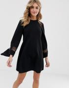 Asos Design Lace Insert Shift Dress-black